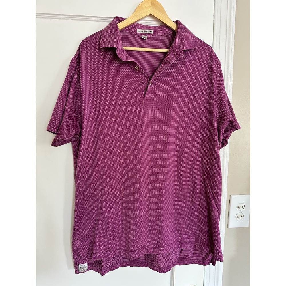 Peter Millar Polo Shirt Men's Large Burgundy Golf 100% Cotton Red Purple Preppy